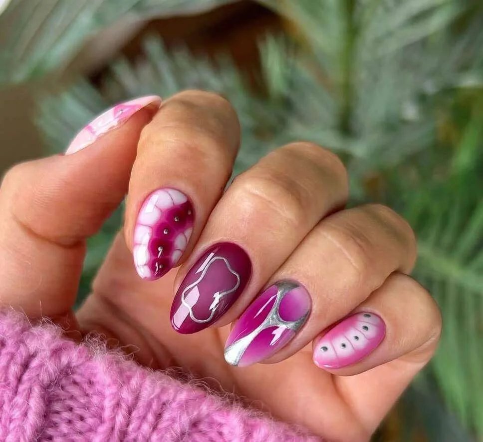 Magenta Abstract Nails