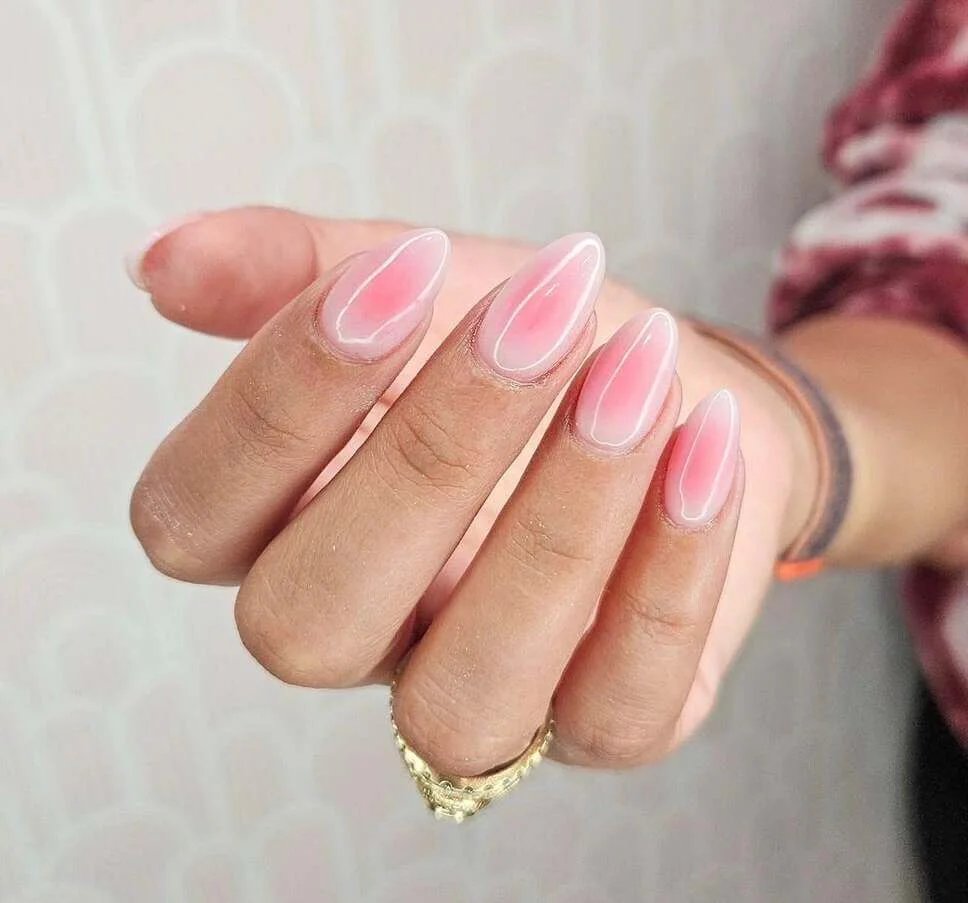 Milky pink glossy nails