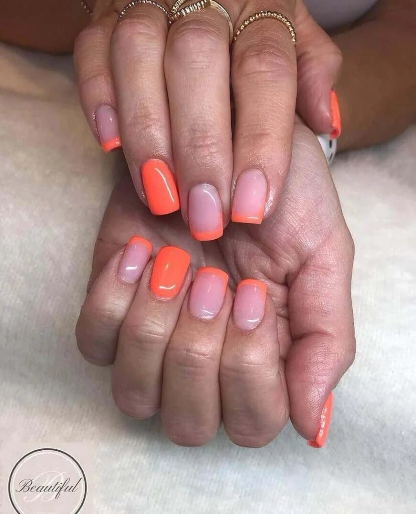 Neon Coral French Tips