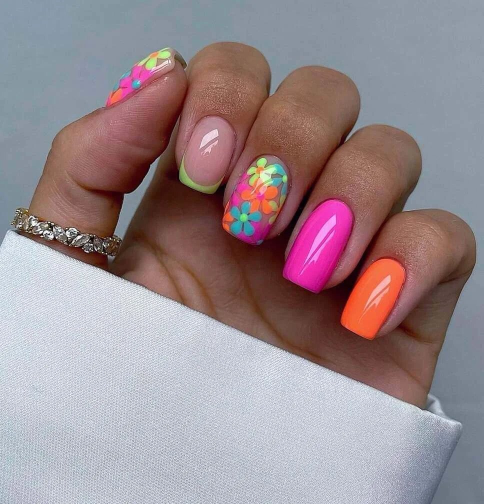 Neon floral nails