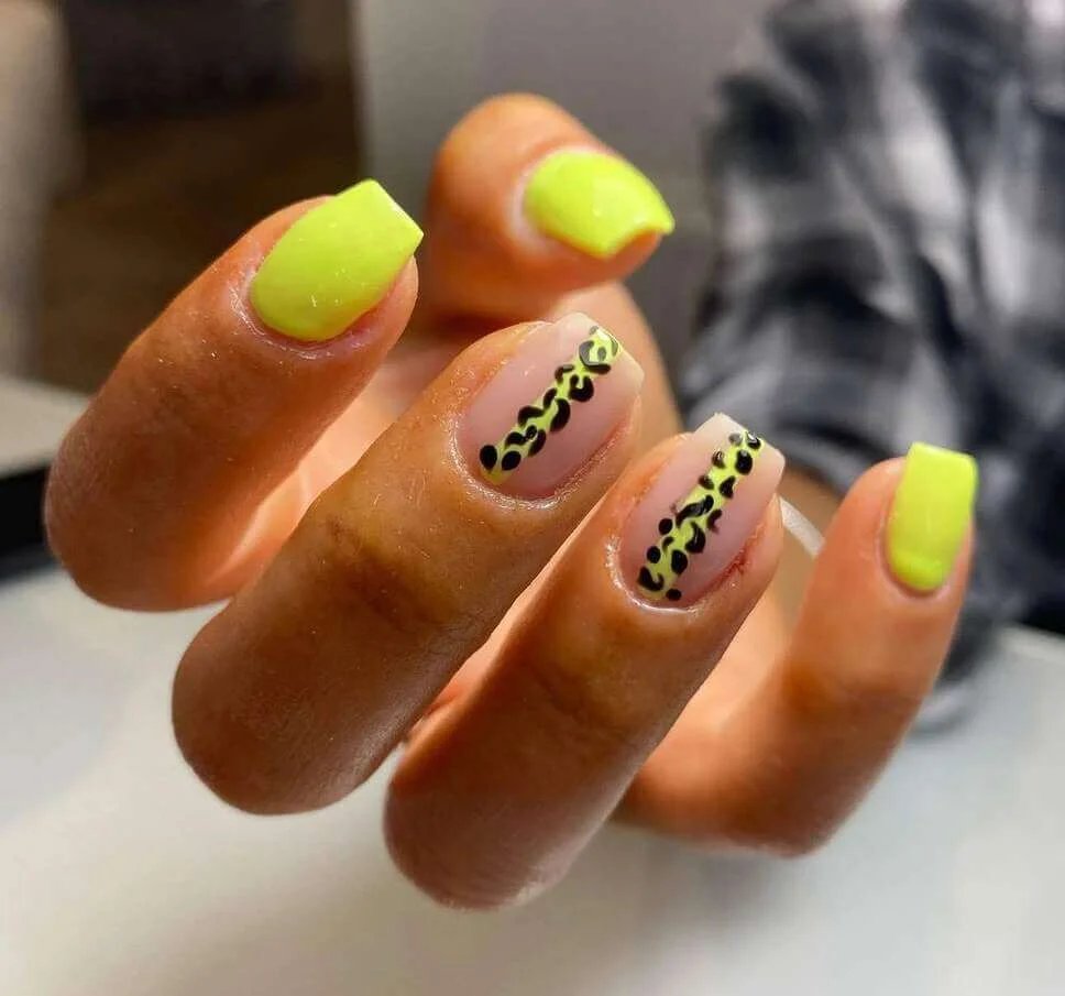 Neon Leopard Square Nails