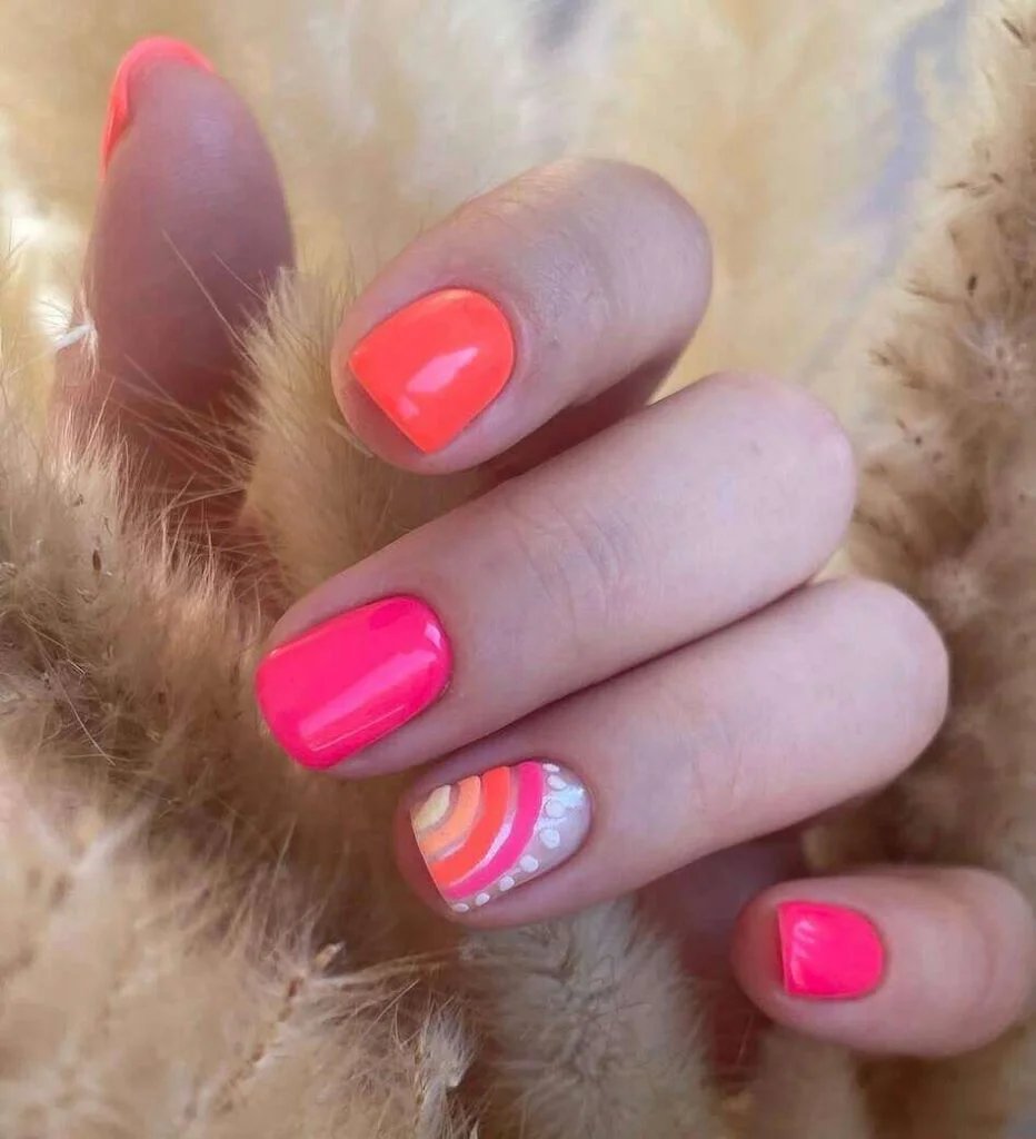 Neon pink coral nails