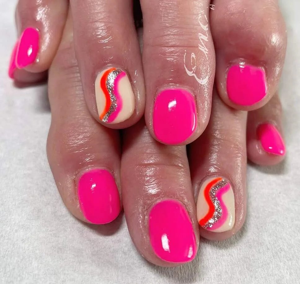 Neon Pink with Glitter Waves