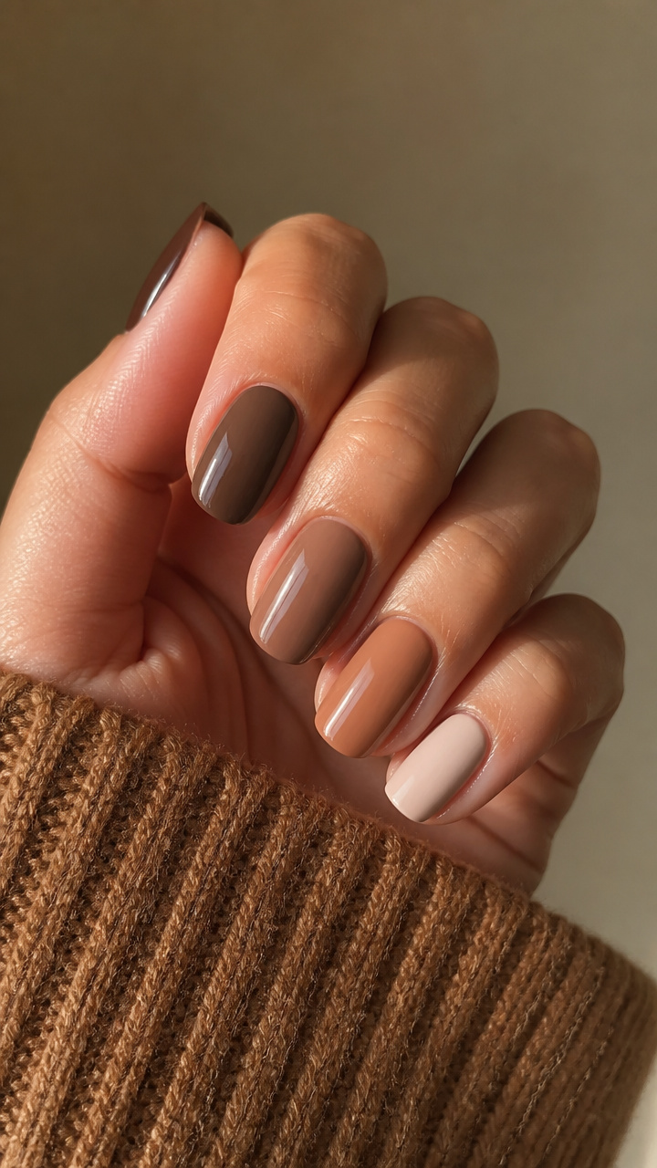 Nude-Brown Skittles Nails
