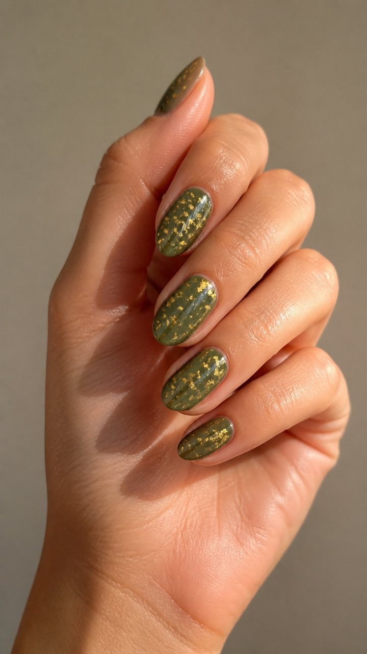 Olive Green with Gold Foil Flecks