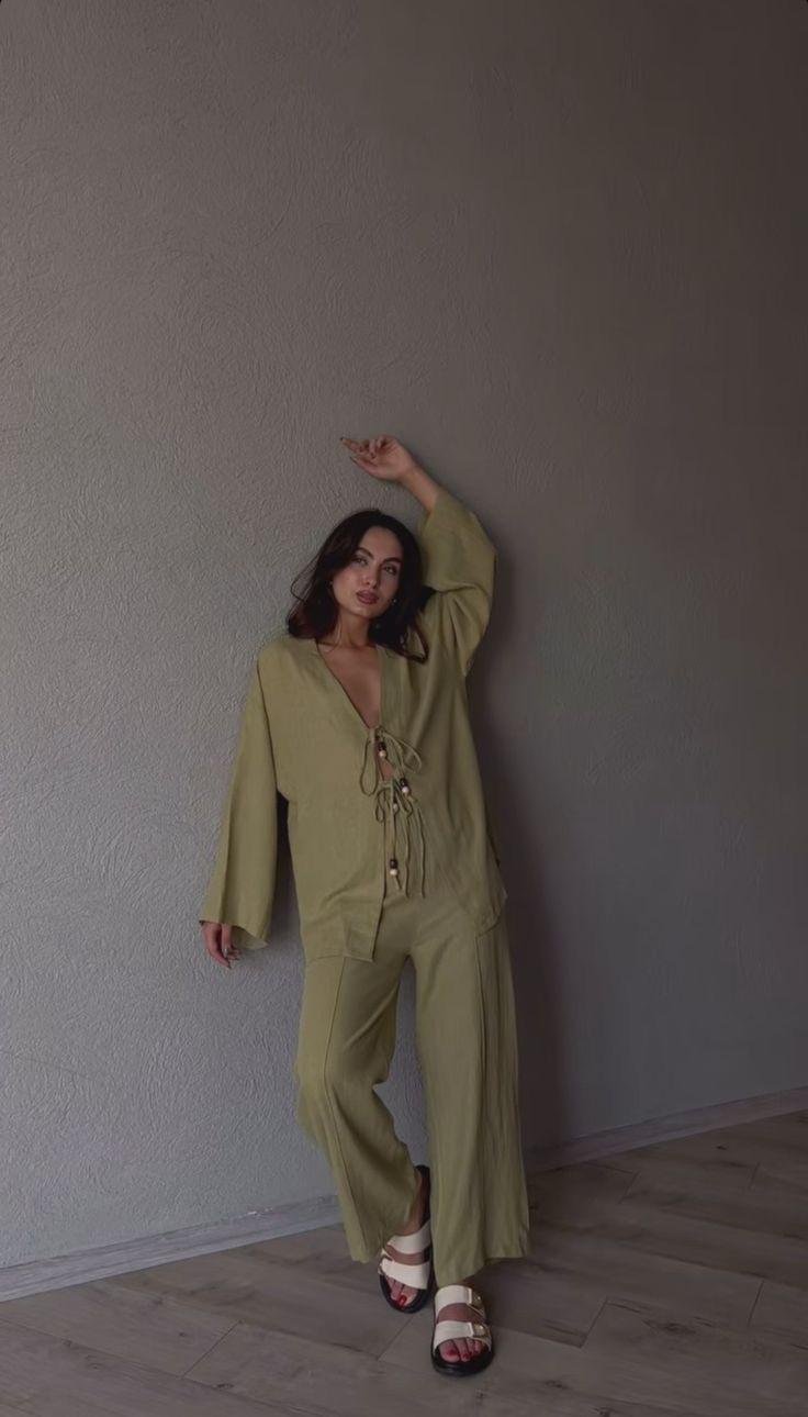 Olive linen lounge set