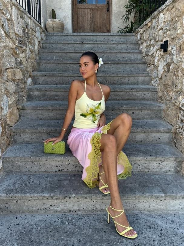 Orchid print halter outfit