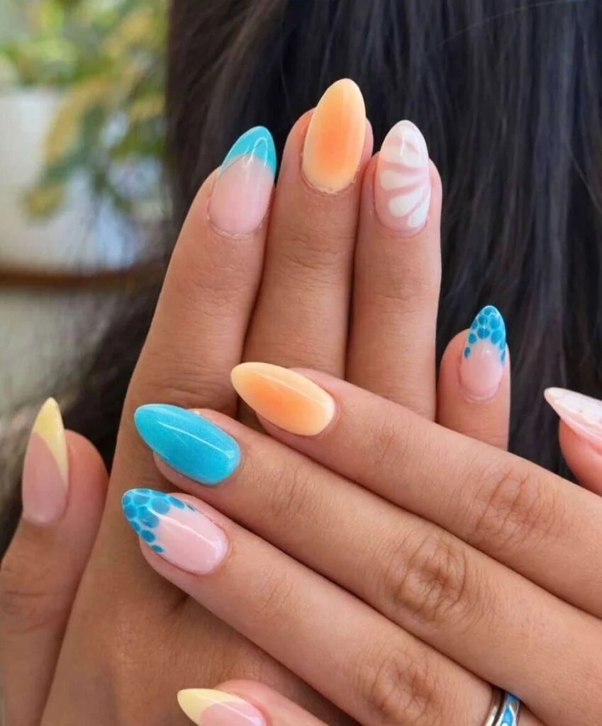 Peach Aqua Wave Nails