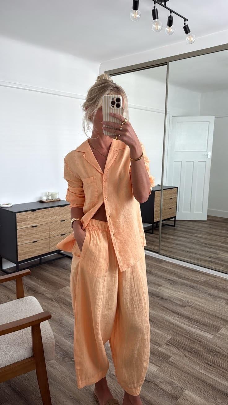 Peach linen shirt and pants