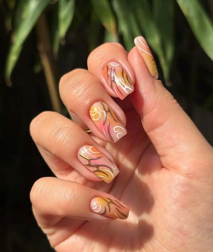 Peach swirl nails