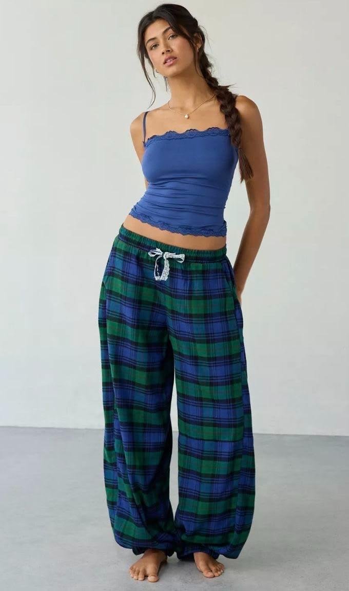 Periwinkle Lace Cami, Plaid Pants