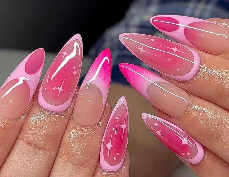Pink Aura Almond Nails
