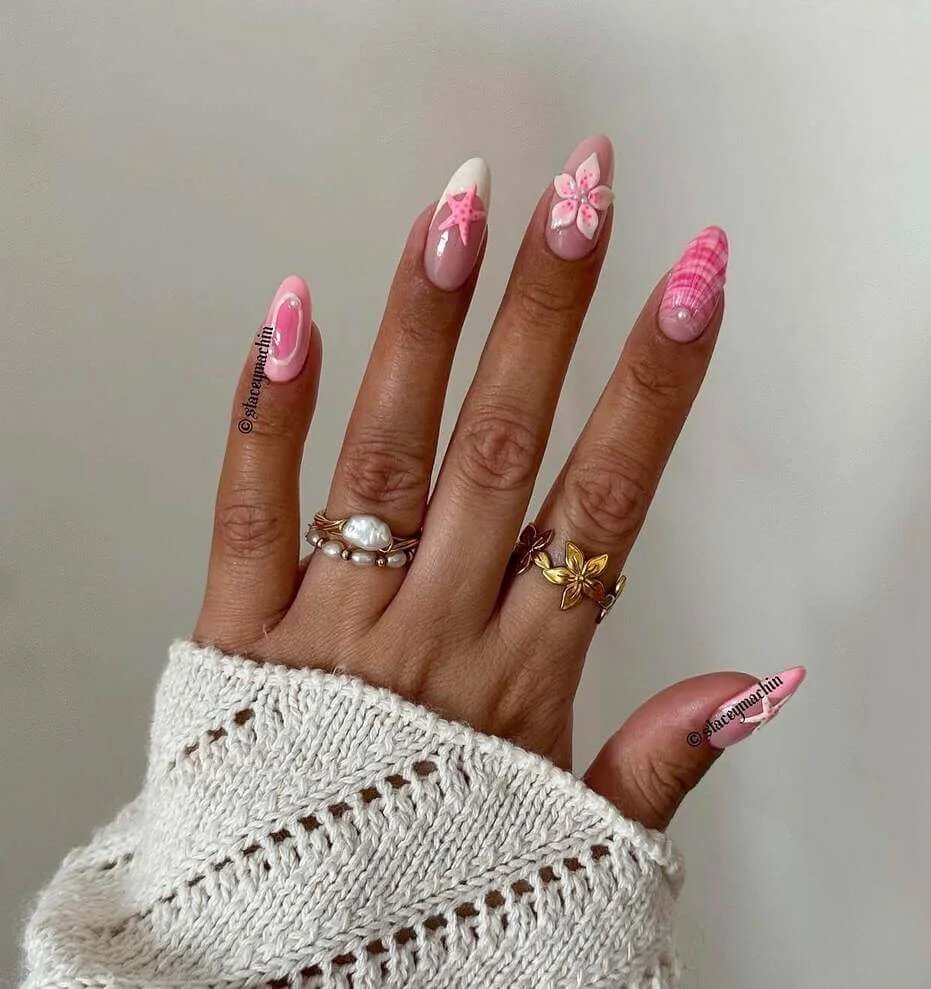 Pink beach nails with texture