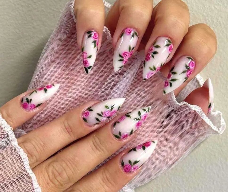 Pink blossom nails