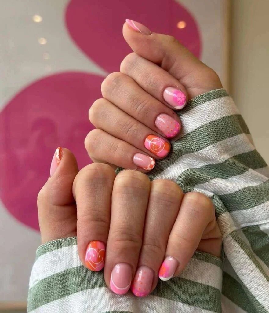 Pink coral retro nails