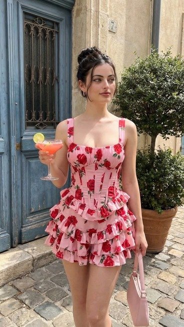 Pink corset dress with ruffles