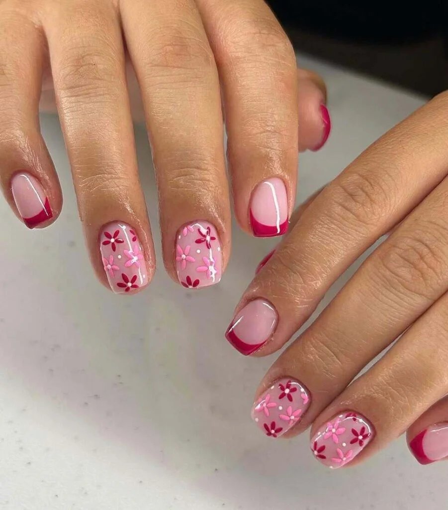 Pink Floral French Tips