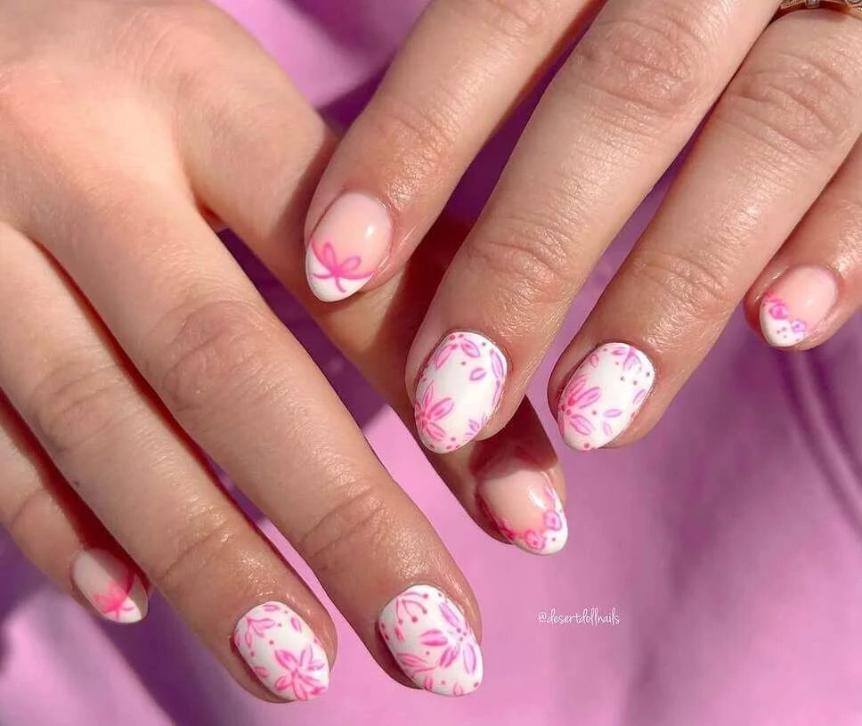 Pink floral pattern on white