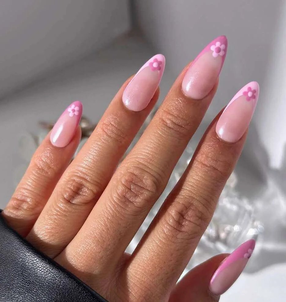 Pink Flower French Tips