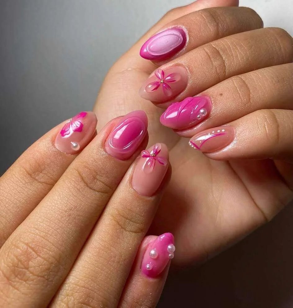 Pink Flower Nail Art