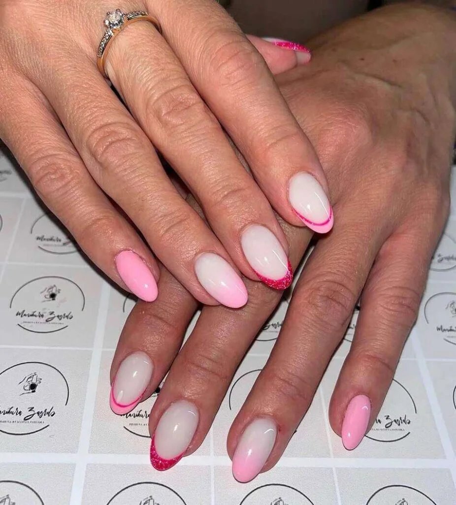 Pink glitter French tips