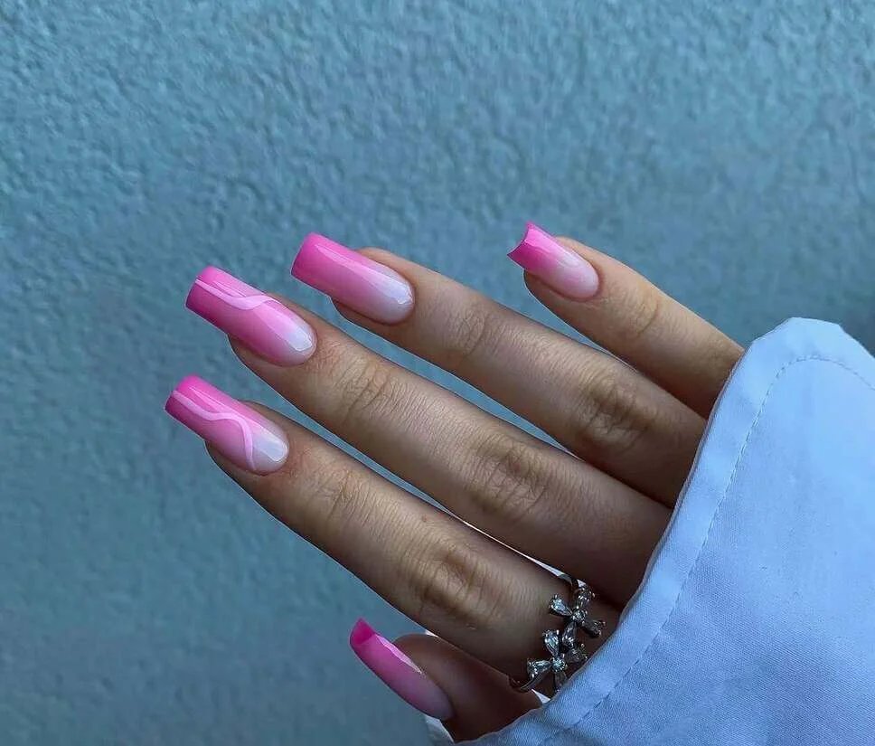 Pink Ombre Square Nails