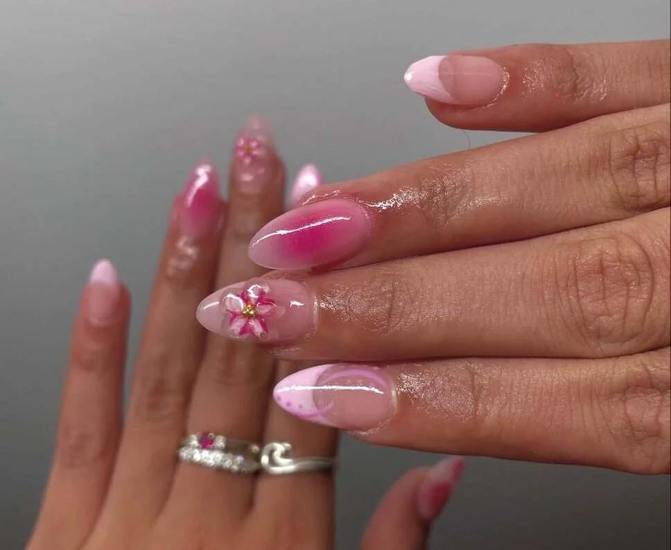 Pink ombré with floral accent