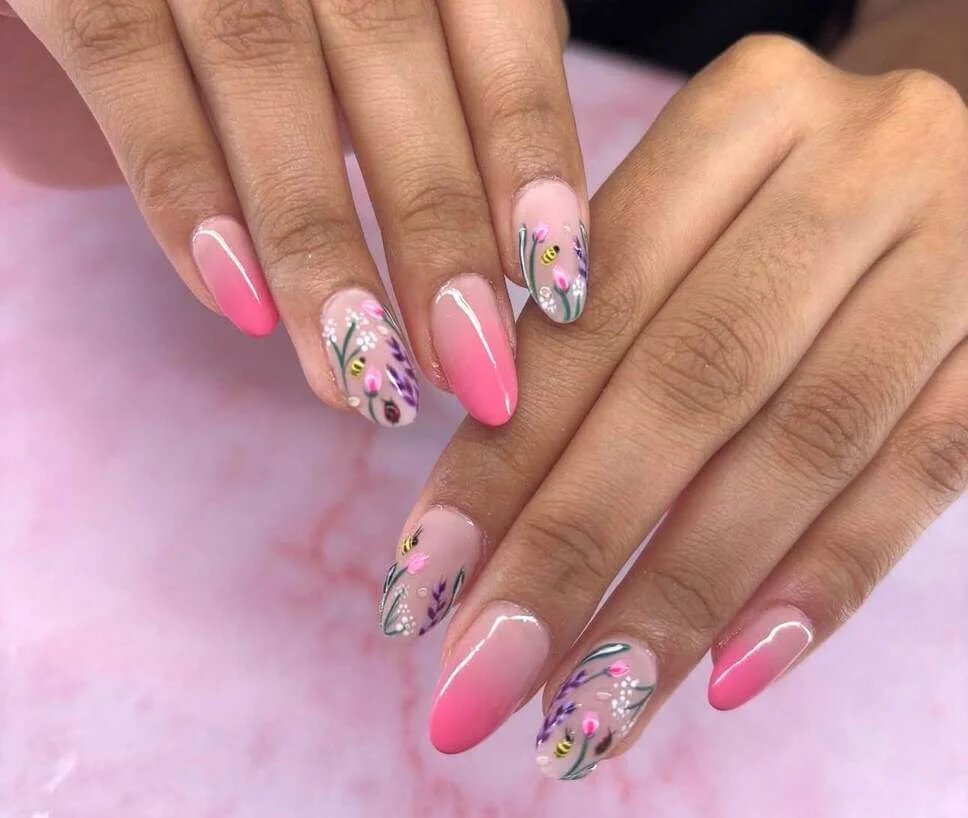 Pink ombré with wildflowers