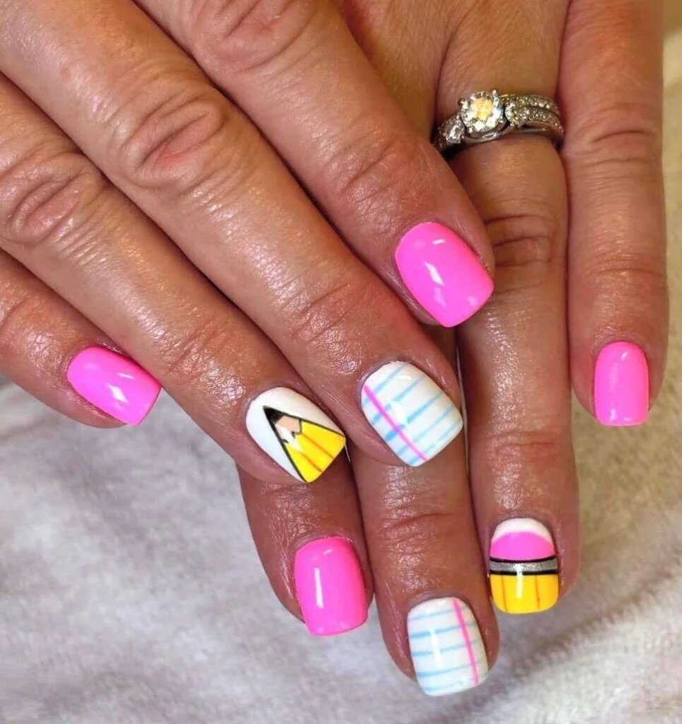 Pink polish pencil nails