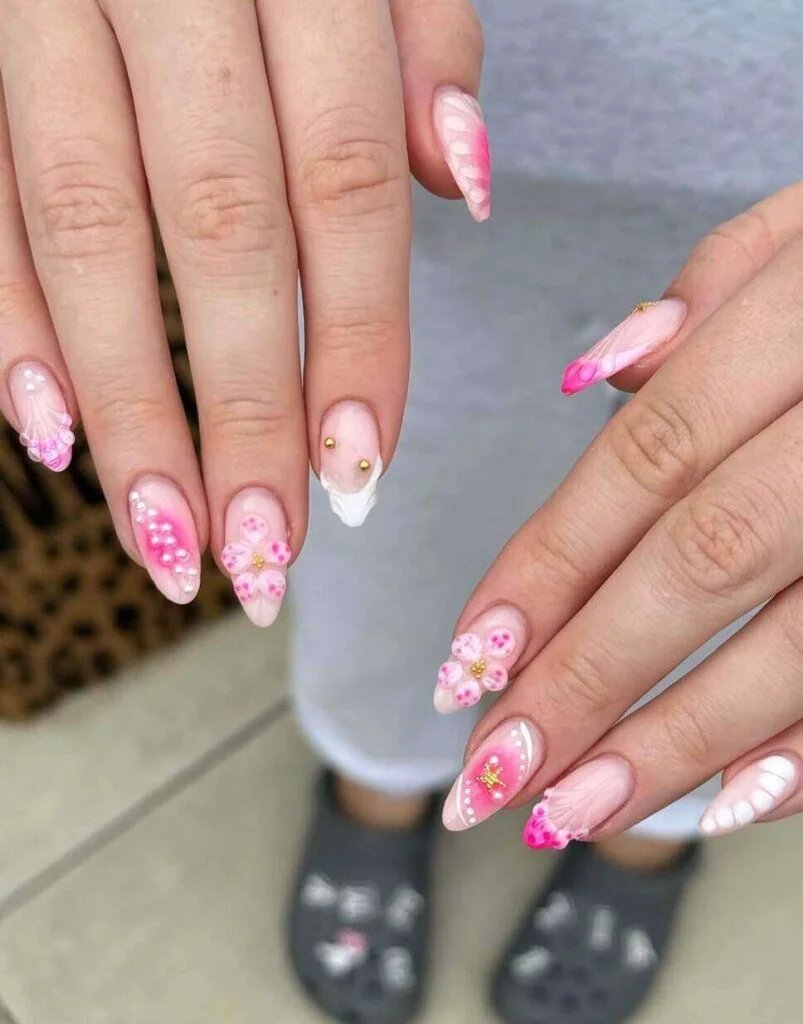 Pink seashell flower accents
