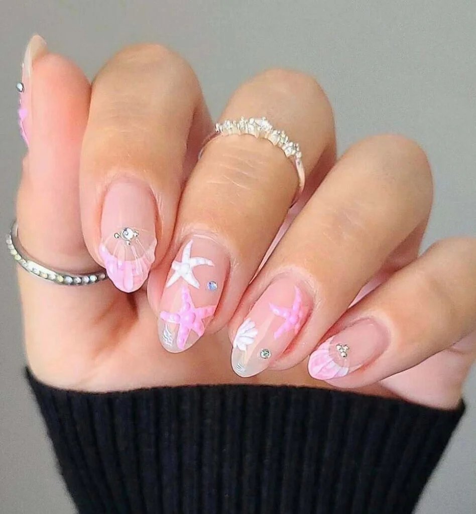 Pink Starfish Nails