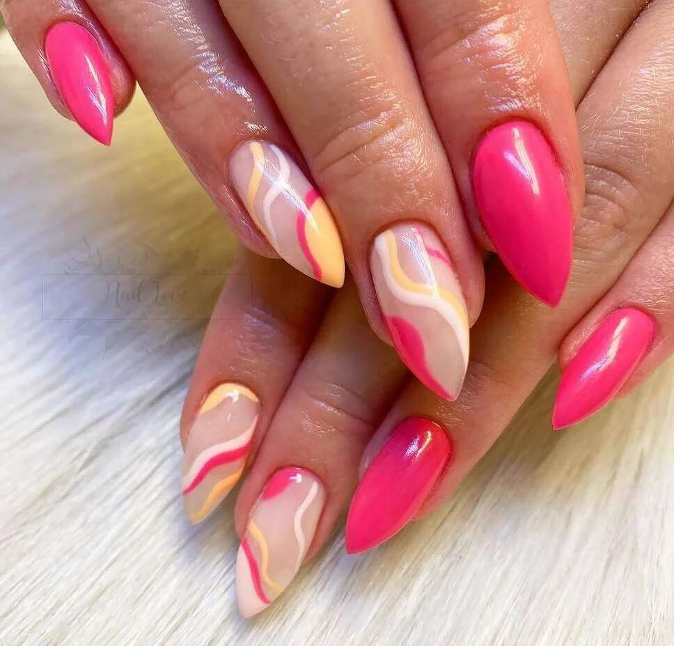 Pink Swirl Almond Nails