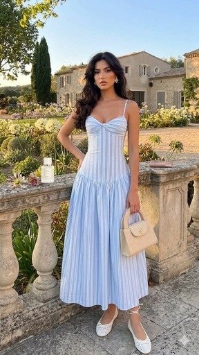 Powder Blue Striped Midi