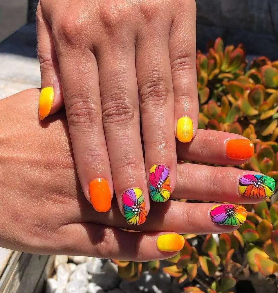 Rainbow Flower Nails
