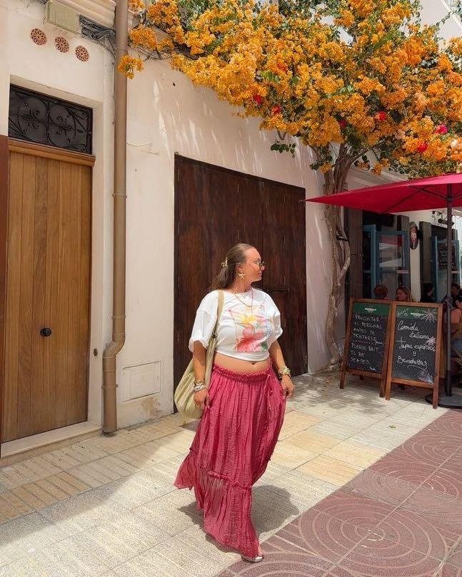 Raspberry tiered maxi skirt