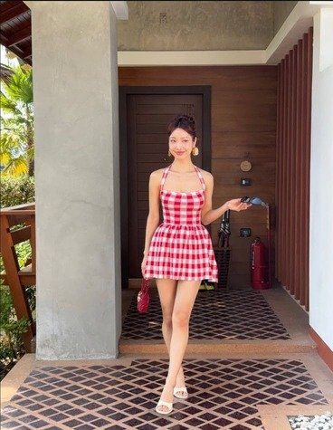 Red gingham mini dress
