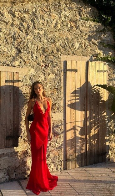 Red satin dress