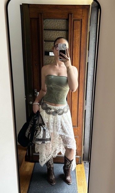 Sage corset with lace skirt