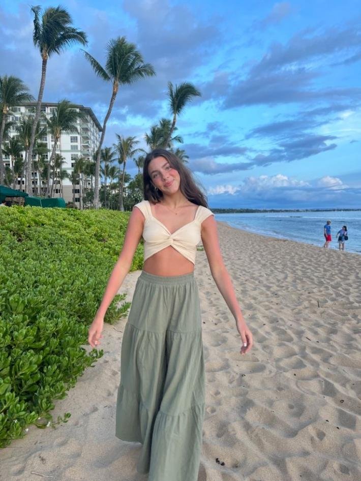 Sage Pants, Cream Top