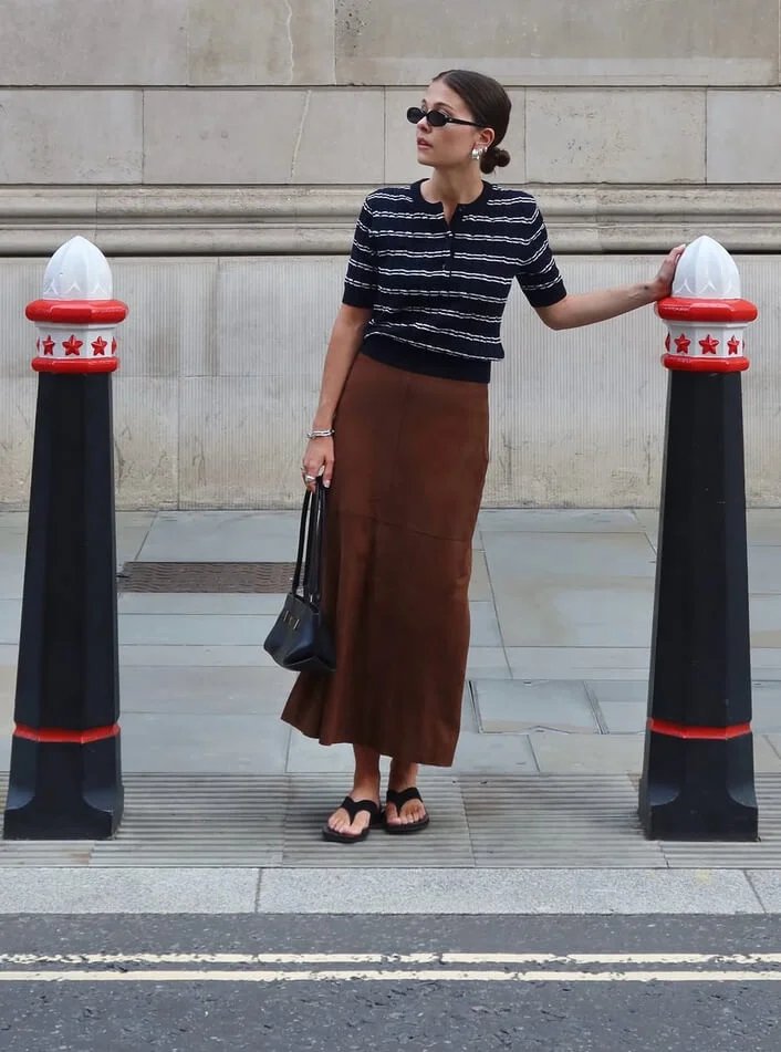 Satin Skirt, Striped Top