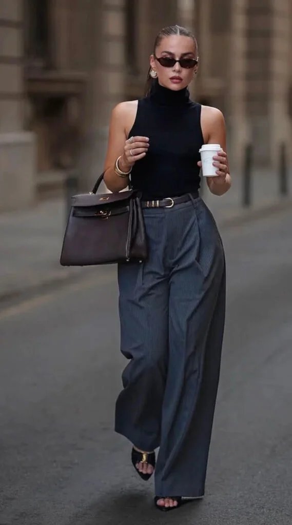 Sleeveless Knit Top and Wide-Leg Trousers