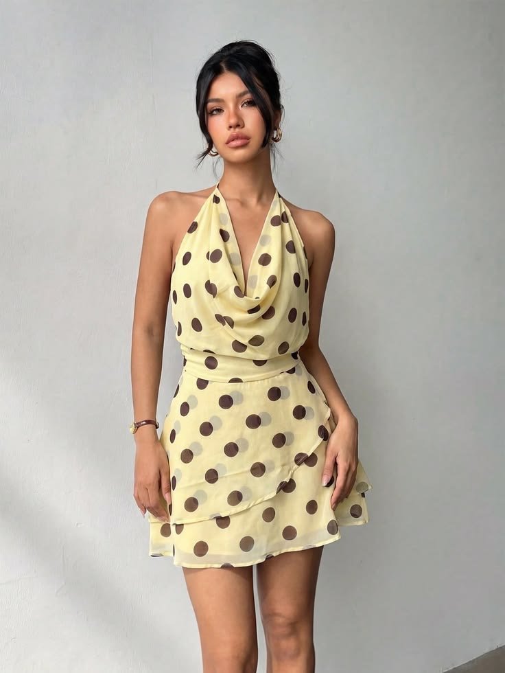 Soft yellow polka dot dress