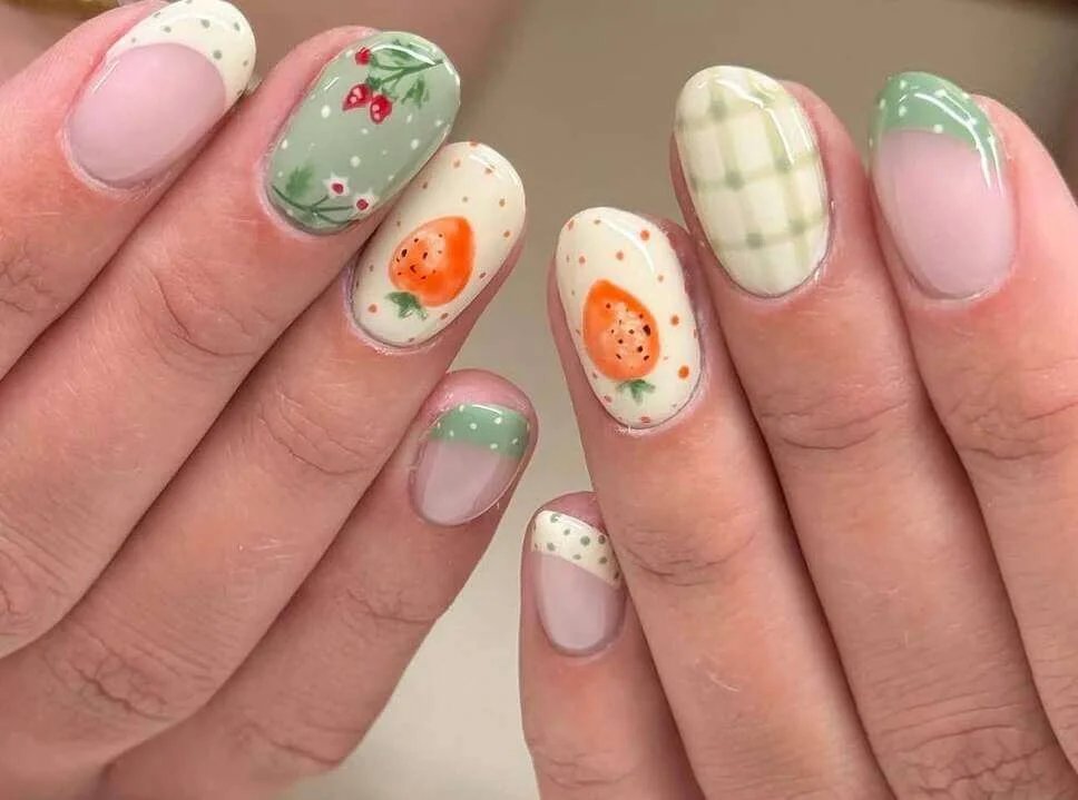 Strawberry Gingham Nails