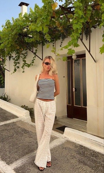 Striped Bandeau with Loose Pants