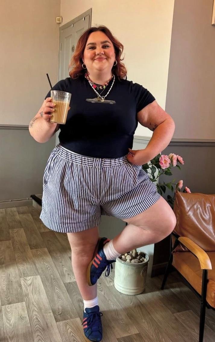 Striped Shorts and Sneakers