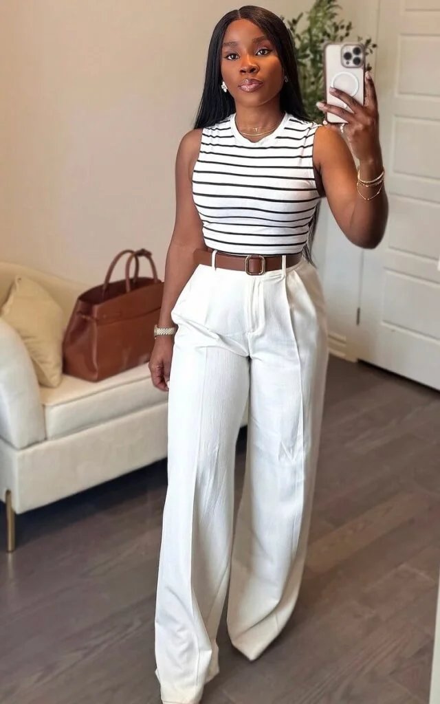 Striped tank, white trousers