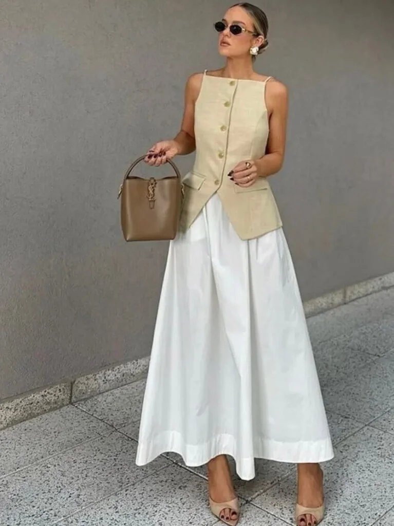 Tailored Vest with White Skirt