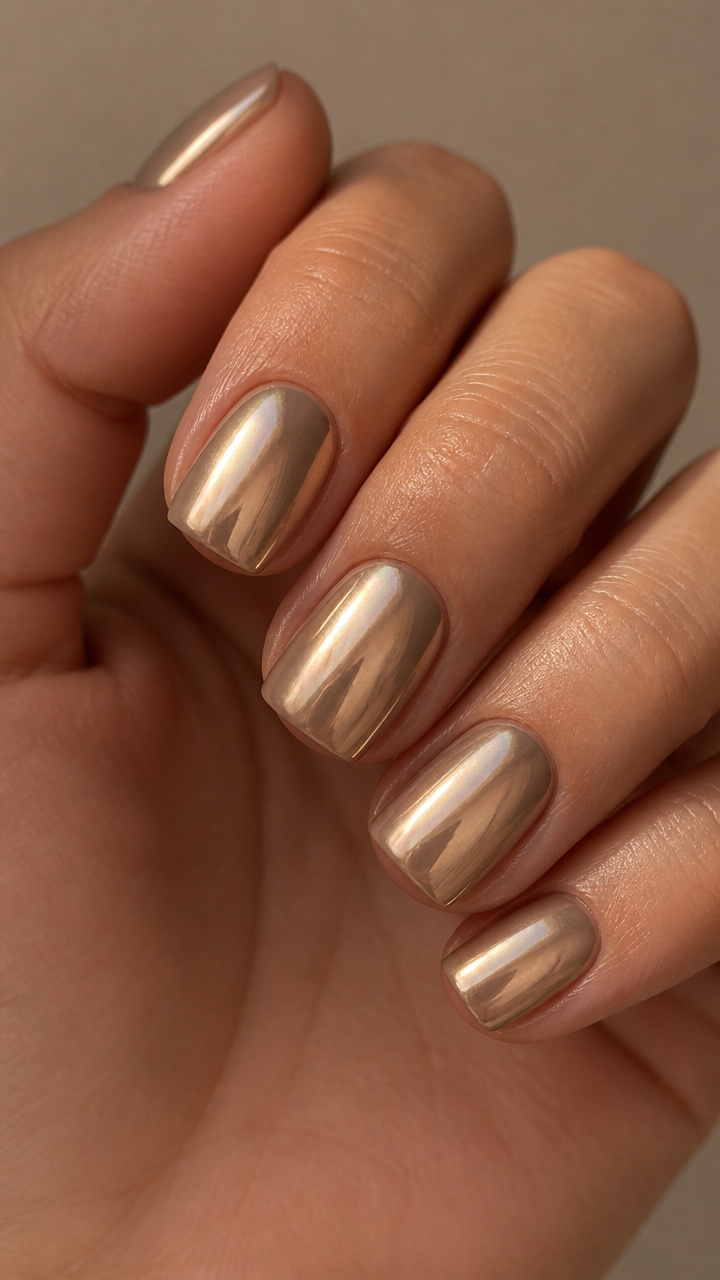 Toasted Marshmallow Chrome Nails