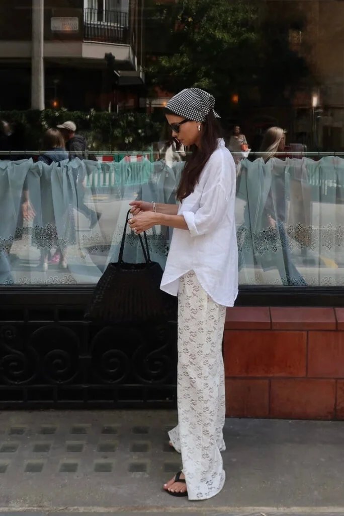 White linen shirt, lace pants