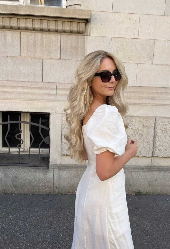 White Puff Sleeve Midi Dress